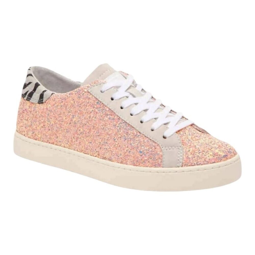 New! One Footwear Women's Glitter Zebra Suede Trim Sneaker Light Pink Size 7 NWT
